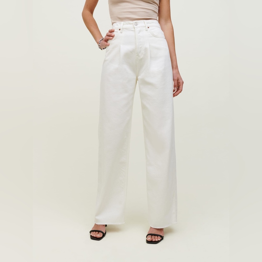 Reformation Pleated Reworked High Rise Wide Leg Jeans - Picture 2 of 7